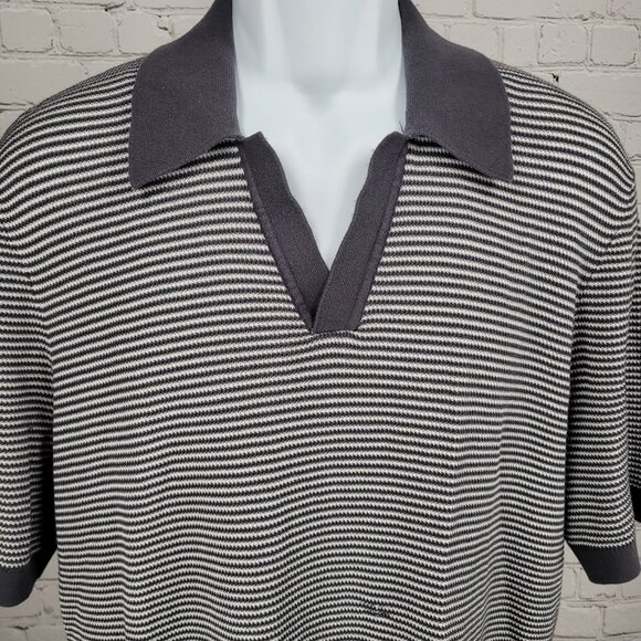 Rag & Bone Grey White Harvey Striped Cotton-Blend Johnny Polo Shirt Large L - Picture 10 of 16